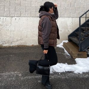 brown puffer vest for women